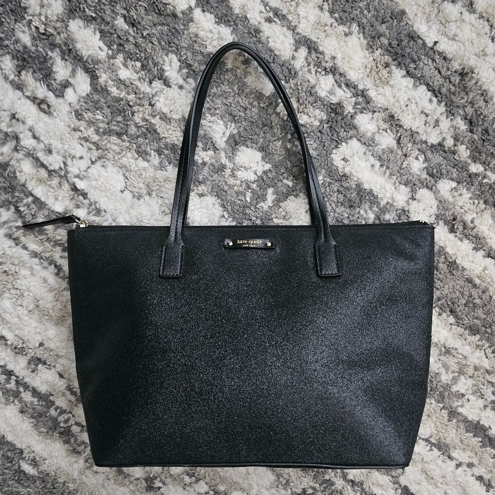 Kate Spade black shimmery tote with zipper, NWOT - Picture 2 of 11